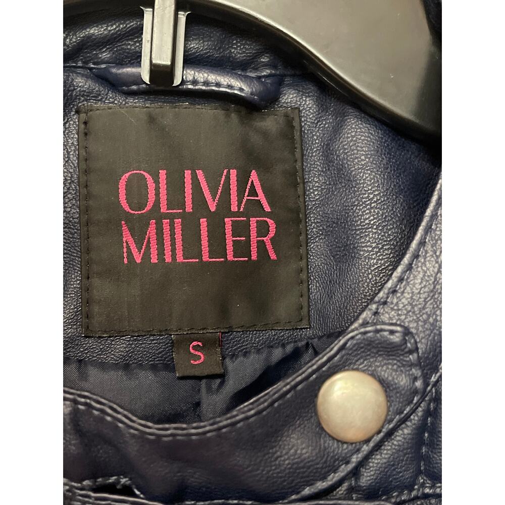 Olivia Miller vegan leather Moto jacket navy blue size small - Picture 3 of 5